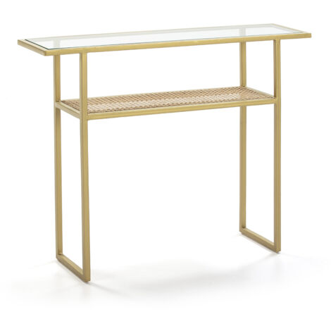 Konsole 100x27x80 Glass/Rattan/Gold Metall Möbel/Konsolen für alle Stile, um zu Hause eine Note zu verleihen