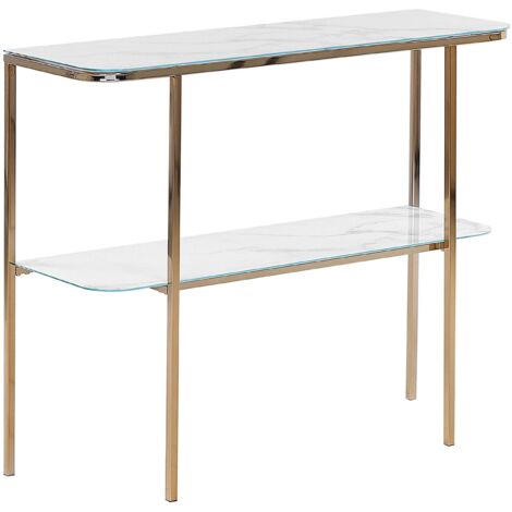 Konsolentisch CALVERT Sicherheitsglas Marmor Optik / Gold