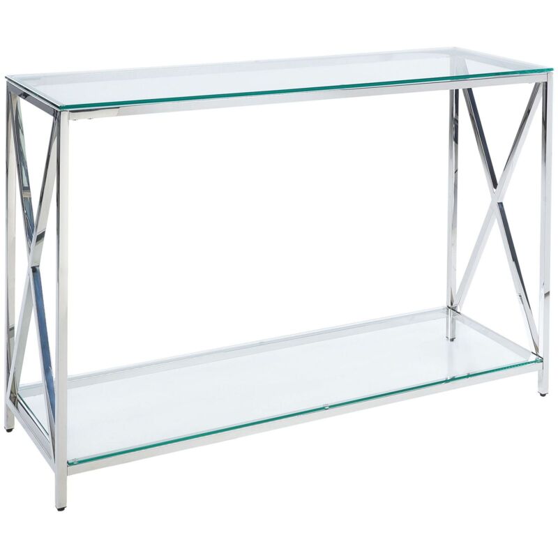 Beliani Konsolentisch Silber Und Transparent Sicherheitsglas 40 X 120 Cm Mit Edelstahlgestell Rechteckig Schmal Modern Wohnzimmer Flur Diele Esszimmer