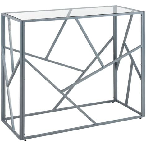 Konsolentisch Hartglas mit Metallgestell silber geometrischer rahmen Glamour Wohnzimmertisch Beistelltisch Orland - Silber