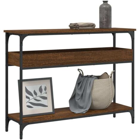 Konsolentisch mit Regal, braunes Eichenholz, 100x29x75 cm