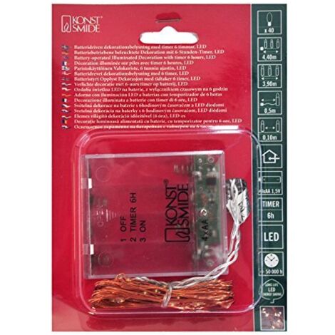 KONSTSMIDE 1461-890 MICRO LED STRING PIN WIRE/NAKED WIRE/INDOOR/FUNZIONAMENTO A BATTERIA: 3XAA 1.5V (ESCL.) TIMER DA 6 ORE OPZIO