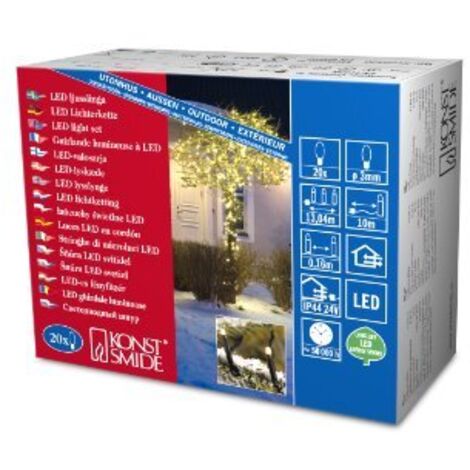 Konstsmide 3609-110 Catena luminosa a micro LED, 20 diodi a luce bianca calda, trasformatore esterno 24 V, 1,2 W, cavo nero
