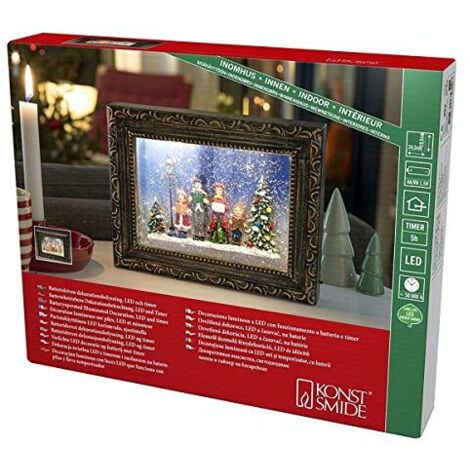 Konstsmide, 4357-000, cornice a LED "Babbo Natale", riempita di acqua, timer 5 ore, 2 diodi a luce bianca calda, funzionamento a batteria, interno, laser
