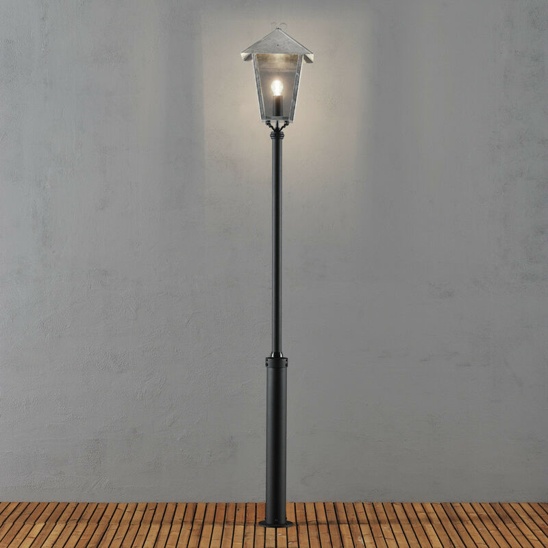Konstsmide Benu Outdoor Classic Galvanised Black Taurus Lamp Post, IP23