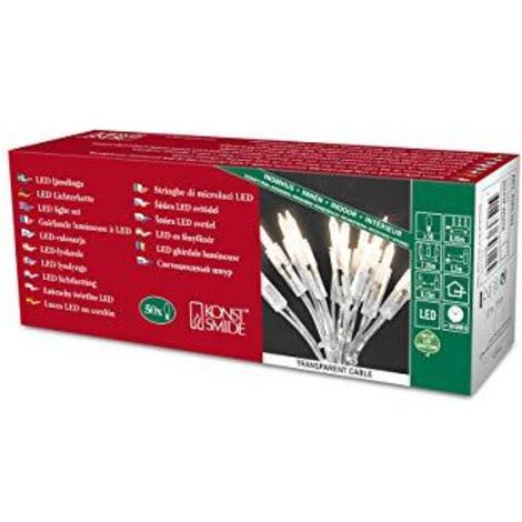 Konstsmide 6303-103 Catena luminosa a LED, 50 diodi a luce bianca calda, design retro, 230 V, 3,8 W, per interni, cavo trasparente