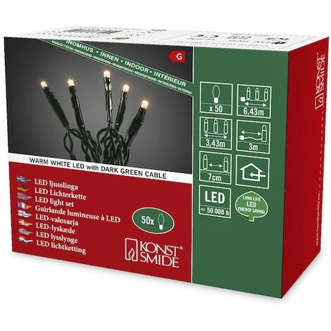 KONSTSMIDE 6351-120 Micro LED Lichterkette / für Innen (IP20) / 24V Innentrafo / 20 warm weiße Dioden / dunkelgrünes Kabel
