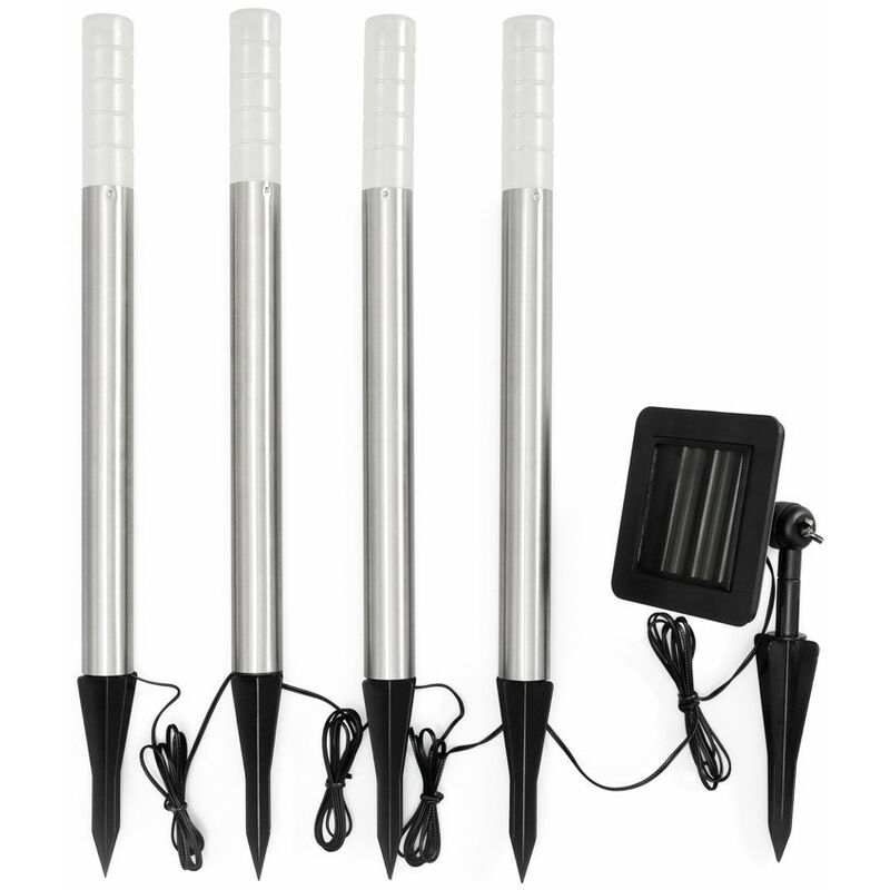 Treviso Lot de 4 piquets solaires de décoration led pour extérieur, acier inoxydable, IP44 - Konstsmide