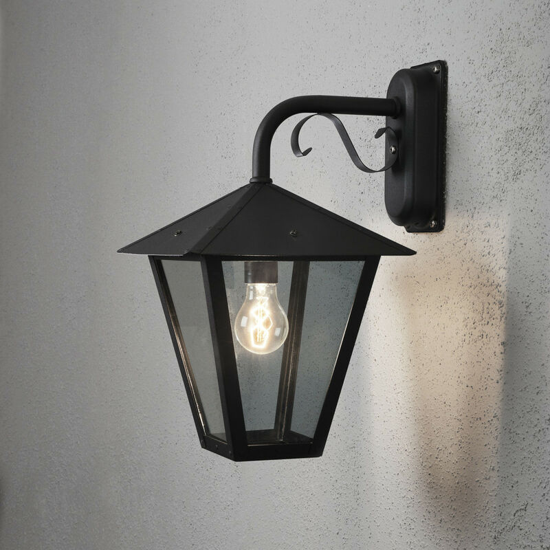 Image of Konstsmide Lighting - Konstsmide Benu Lampada da parete a lanterna classica per esterni Down Black, IP23