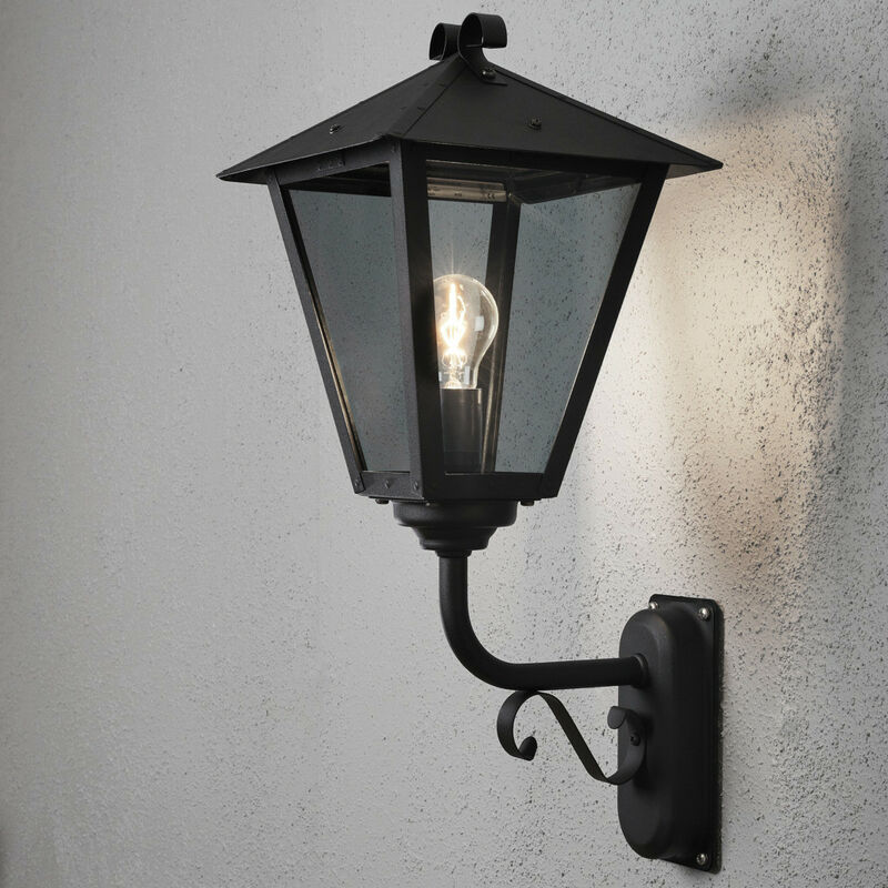 Image of Konstsmide Lighting - Konstsmide Benu Lanterna da esterno classica da parete illuminata nera IP23