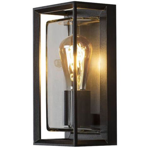 Konstsmide Brindisi Capteur de lumière murale lanterne moderne extérieur noir cadre ouvert verre clair E27, IP54