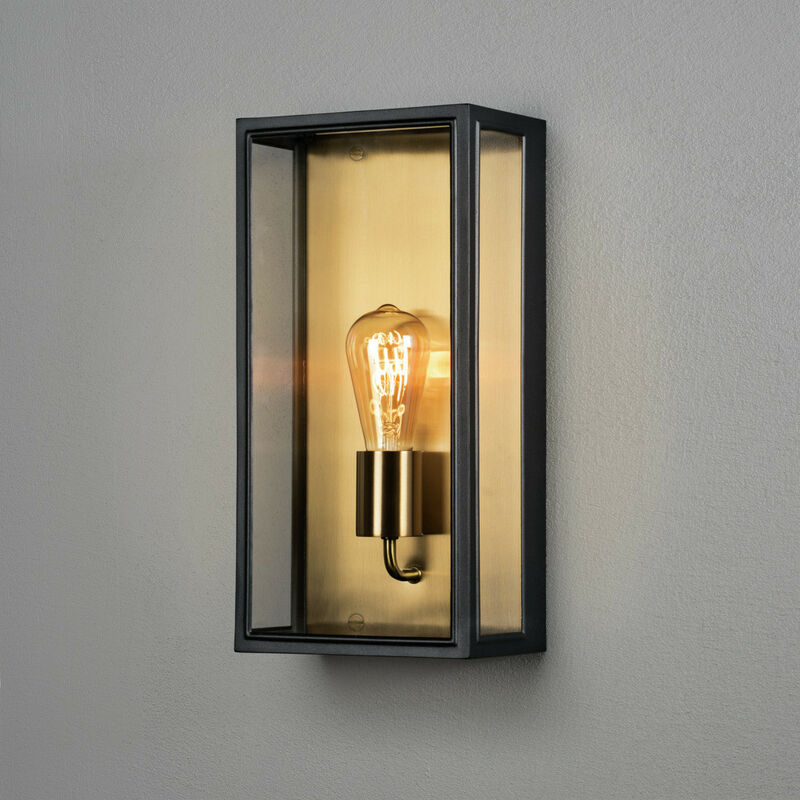 Image of Konstsmide Lighting - Konstsmide Carpi Lanterna da esterno moderna da parete Big E27 nera, ottone placcato con vetro trasparente, IP44