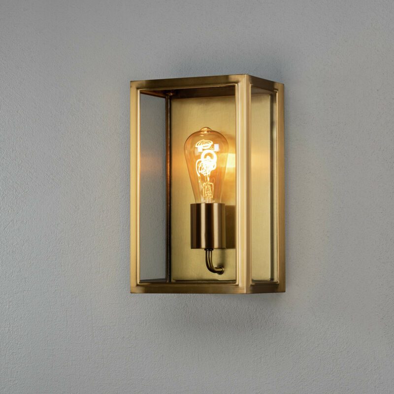 Image of Konstsmide Lighting - Konstsmide Carpi Lanterna da esterno moderna da parete media E27 ottonata con vetro trasparente, IP44