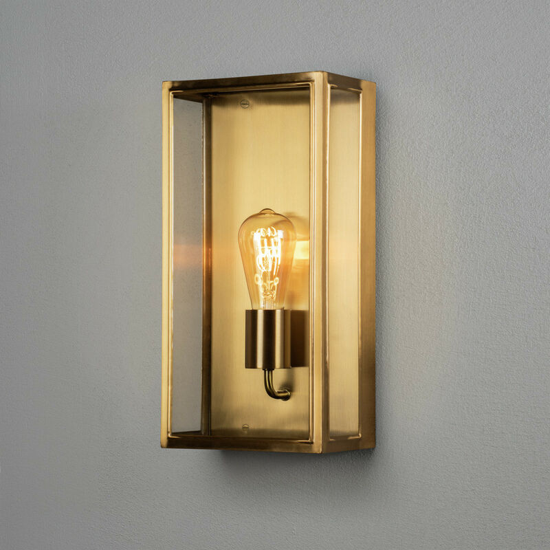 Image of Konstsmide Lighting - Konstsmide Carpi Lanterna da esterno moderna da parete Big E27 ottonata con vetro trasparente, IP44