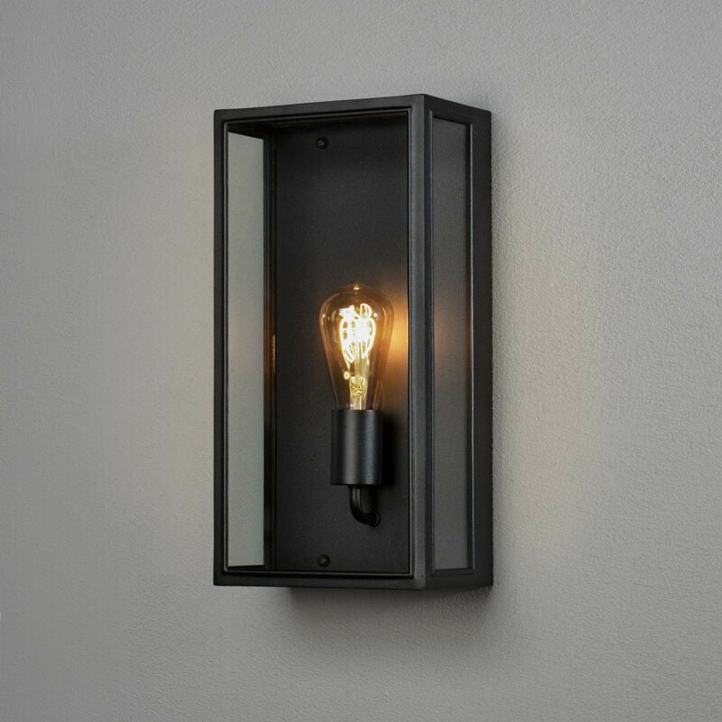 Image of Konstsmide Lighting - Konstsmide Carpi Lanterna da esterno moderna da parete Big E27 nera con vetro trasparente, IP44