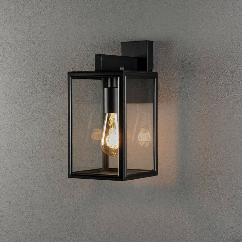 Image of Konstsmide Lighting - Konstsmide Carpi Lanterna da esterno moderna da parete E27 nera con vetro trasparente,