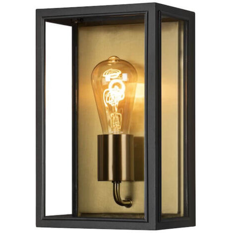 Konstsmide Carpi Lanterne murale d'extérieur moderne moyenne E27 noire, plaquée laiton avec verre transparent, IP44
