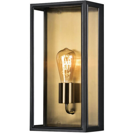 Konstsmide Carpi Lanterne Murale Extérieure Moderne Grande E27 Noir, Plaqué Laiton Avec Verre Clair, IP44
