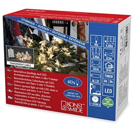 Konstsmide, Catena luminosa decorativa a LED con sensore di luminosità e timer da 6/9 h
