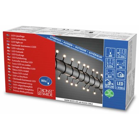 Konstsmide, Catena Luminosa LED con lampadine a Sfera, Bianco (warmweiß), Taglia Unica