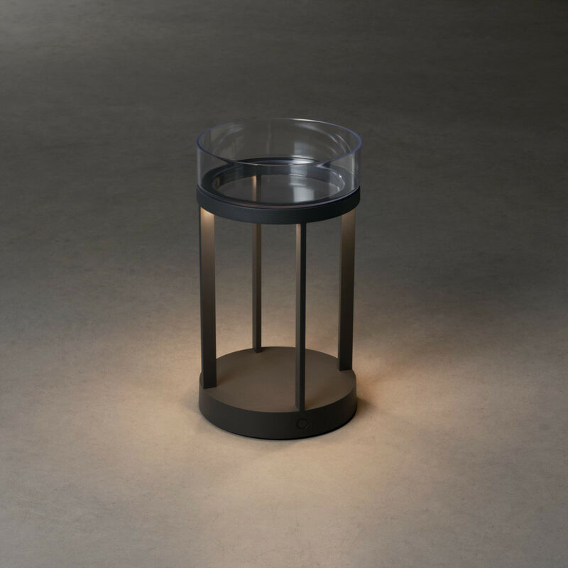 Konstsmide Chieti Lanterne Portative Effet Extérieur usb Grise Dimmable 2700, Déco Verre 3000K, IP54