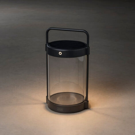 Konstsmide Crotone Lanterne portative solaire à effet extérieur Crotone, USB 2700K, 3000K On, Off, Dusk, Dawn Black, IP54