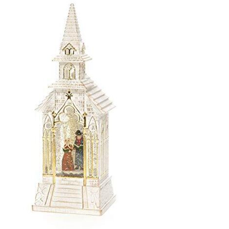Konstsmide Decorazione natalizia a LED con neve a forma di chiesa con coro/interno, timer da 5 ore, funzionamento a batteria: 3 x C 1,5 V (escl.)/lanterna natalizia 1 diodi bianco caldo
