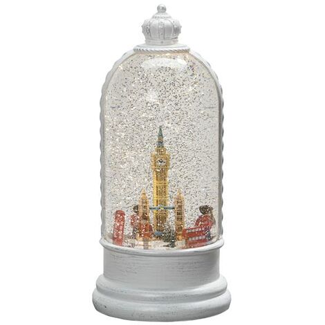 Konstsmide Decorazione natalizia a LED con neve, scena londinese e funzione rotante/per interni, timer 5 ore/funzionamento a batteria: 3 x C 1,5 V (escl.)/lanterna natalizia 1 diodi bianchi caldi