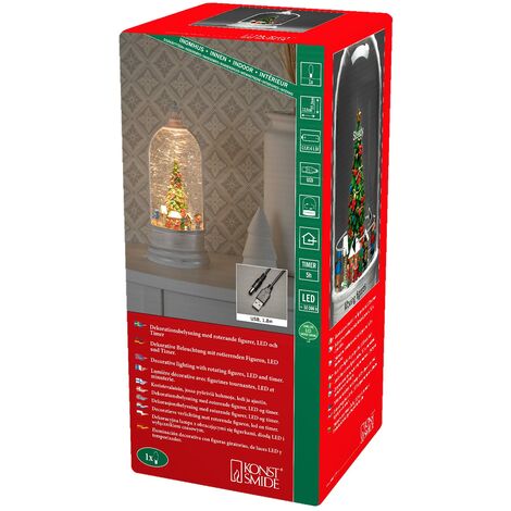 Konstsmide Decorazione natalizia a LED, palla di neve, albero e funzione rotante, scena del mercato, riempita d'acqua, con timer di 5 ore, funzionamento a batteria e USB, per interni, 3 x C 1,5 V (non