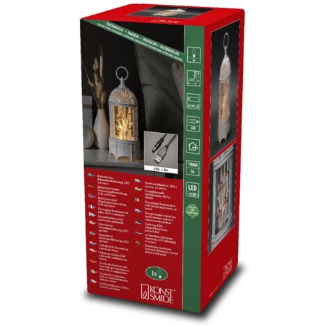 Konstsmide Decorazione natalizia a LED, palla di neve con uccellini in gabbia per uccelli, da interno, timer da 5 ore, funzionamento a batteria, 3 batterie AA 1,5 V (escl.) o cavo USB (incluso),