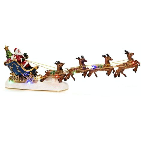 Konstsmide - Decorazione natalizia di Babbo Natale in slitta con renne, completa di lucine con funzionamento a batteria che richiede 3 batterie AAA (non incluse), diodi colorati