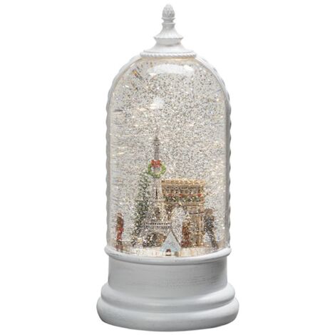Konstsmide Decorazioni natalizie a LED con neve, scena londinese e funzione rotante, per interni, timer da 5 ore, funzionamento a batteria: 3 x C 1,5 V (escl.)/lanterna natalizia 1 diodi bianchi caldi