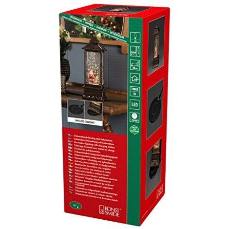 Konstsmide Lanterna di neve a LED con Babbo Natale e bambino, riempita d'acqua, con timer da 5 ore, con stazione di ricarica, 1 diodo bianco caldo, funzionamento a batteria, interno – 4370 – 000