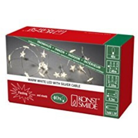 Konstsmide Luci a LED a filo nudo e stelle a batteria, catena a filo spinato/batteria per uso interno/40 diodi bianchi caldi/statici o lampeggianti/3 batterie AA (escluse)/luci stringa a filo argentat