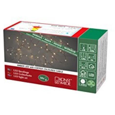 Konstsmide Luci di Natale per Interni Filo Nudo a LED/Catena Luminosa a Perno/Uso Interno (IP20)/50 diodi Bianchi ambrati/Trasformatore per Interni 3V/Luci Stringa Filo di Rame, 6386-860