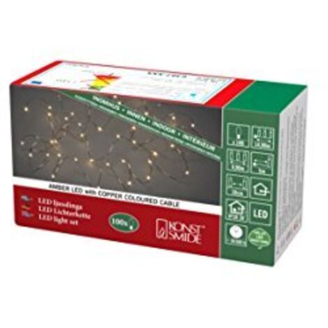 Konstsmide Luci di Natale per Interni LED Filo Nudo/Pin Wire Light Chain/Uso Interno (IP20)/100 diodi Bianchi ambrati/3V Indoor Transformer/Filo di Rame luci Stringa