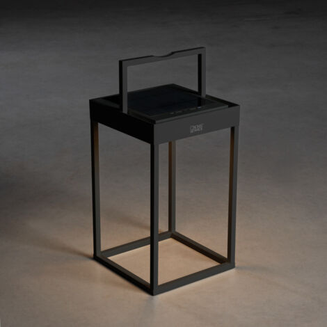 Konstsmide Portofino Lanterne à Effet Extérieur Solaire, USB 2700K, 3000K Marche, Arrêt, Crépuscule, Aube Noir, IP54