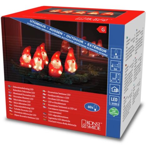 Konstsmide Set di 5 Babbo Natale a LED in acrilico, 40 diodi a luce bianca calda, 24 V, esterno (IP44), cavo bianco, 6240-103