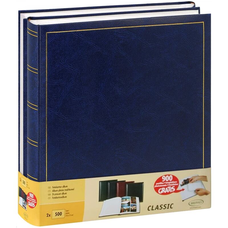 Lot de 2 albums photo traditionnels Jumbo 100 pages pour 500 photos 10x15 cm Bleu Soit 1000 Photos