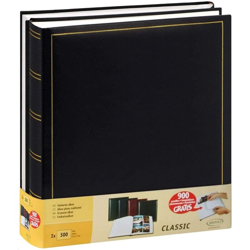 Lot de 2 albums photo traditionnels Jumbo 100 pages pour 500 photos 10x15 cm Noir Soit 1000 Photos