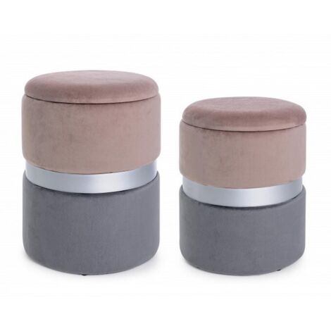 KONTE.DESIGN Set di 2 Pouf contenitore POLINA in velluto Rosa-Grigio