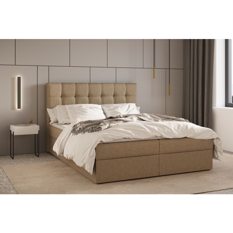 E-Meubles Kontinentalbett, Boxspringbett, Bett Mit Bettkasten, Bonell-matratze Und Topper, Doppelbett - Boxspringbett 05 - 180x200 - Cappuccino - Hugo 23
