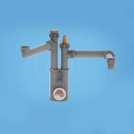 LIRA SPA Kontrollierbarer platzsparender Siphon für Spülen mit zwei Becken, Abgang Ø56 mm, grau LIRA 9.1285.08 Grau