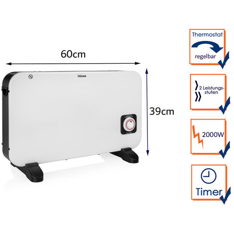 Konvektor Heizung, Elektroheizer für 25m² Räume, Timer - 2000Watt