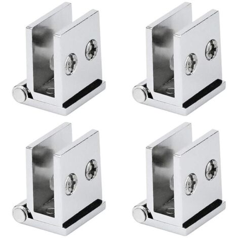 Konvolut von 4 Scharnieren für Glastüren, mit einem Öffnungswinkel von 0° und zur Unterstützung von Küchenschränken, Vitrinen und Duschen, für Glasstärken von 5 bis 8 mm (silber).