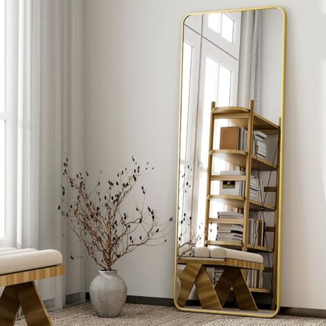 Koonmi – Miroir mural rond 163 x 53 cm – Cadre aluminium étroit – Grand miroir moderne pour salon et chambre – Pose ou suspension – Couleur or
