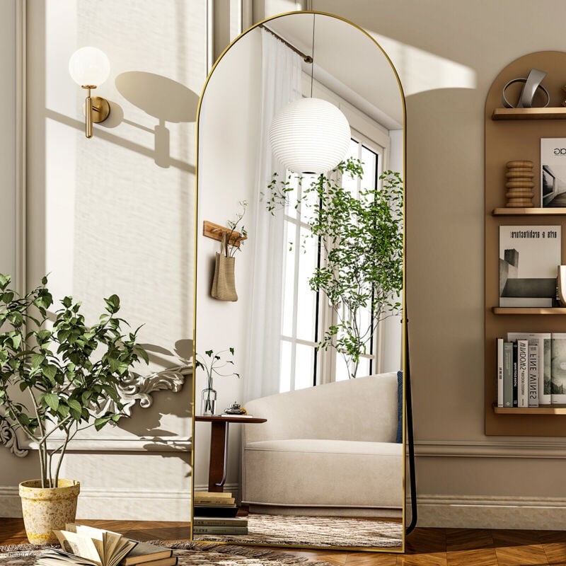 Koonmi - Miroir sur pied à haut bombé, 165 x 60 cm Miroir bombé en verre robuste, miroir mural pour tout le corps, à poser sur le mur ou à placer