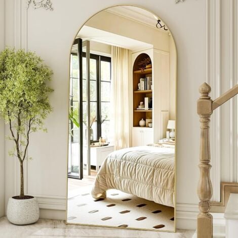 Koonmi Specchio rettangolare curvo, grande dimensione 89 x 198 cm, adatto per camere da letto, soggiorni, ecc., oro