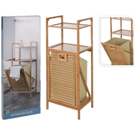 Koopman Bathroom Rack - Wäschekorb auf Rädern - Bambus - Schwarz - 38 x 32,5 x 89,5 cm