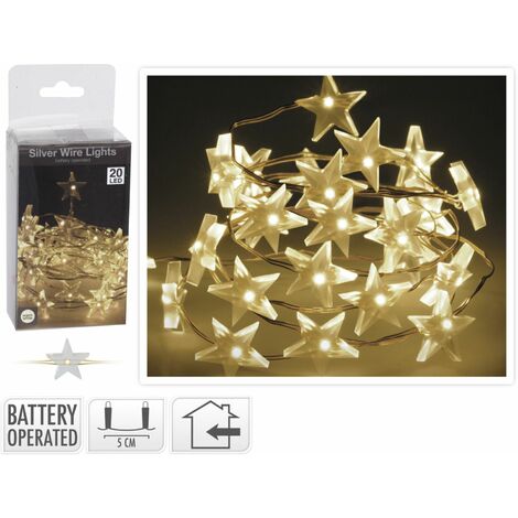 QFPLUS Koopman Silberdraht Beleuchtung mit Sternen warmweiß 20 LED
